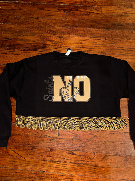 NO Saints Fringe Crop Sweatshirt